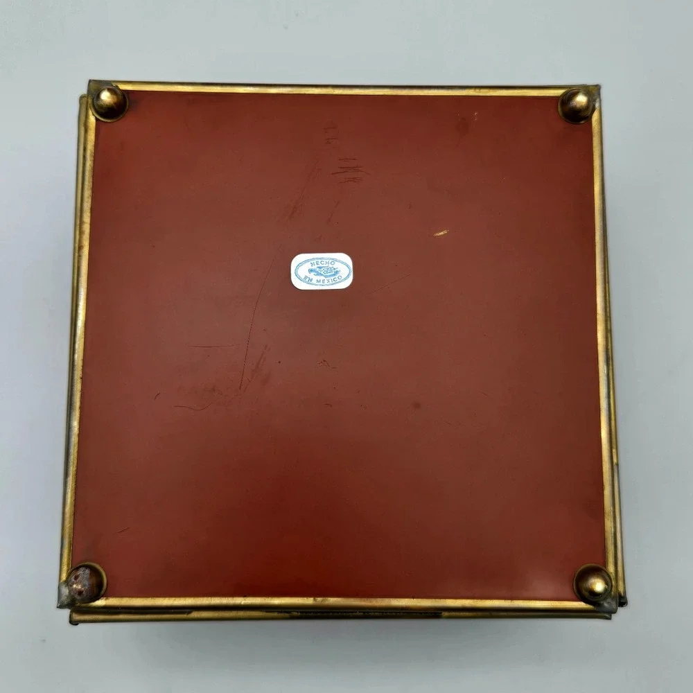 Vtg Glass & Brass Domed Jewelry Box Red Clear Casket Mirrored Bottom Beveled Top